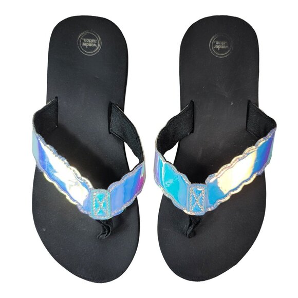 2/$15 Wonder Nation Girls Flip Flop Sandals Black Pastel Iridescent Scallop READ - Picture 2 of 13